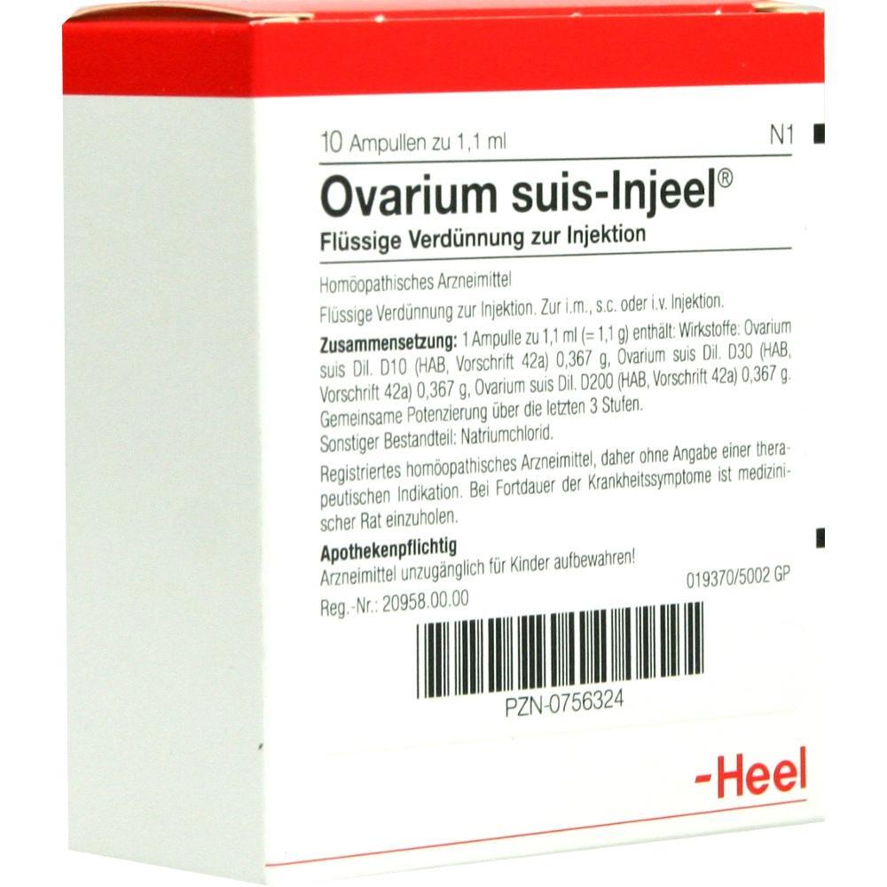 Eine Packung mit dem hom&ouml;opathischen Mittel "Ovarium suis-Injeel".
