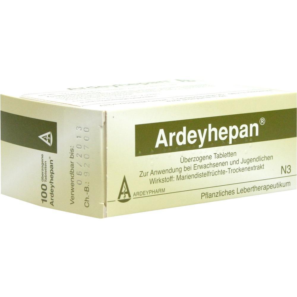 Eine Schachtel Ardeyhepan-Tabletten zur Leberbehandlung ist abgebildet.