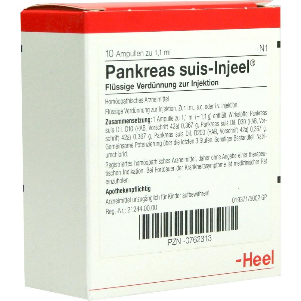 Verpackung von hom&ouml;opathischen Injektionsampullen mit der Aufschrift "Pankreas suis-Injeel".