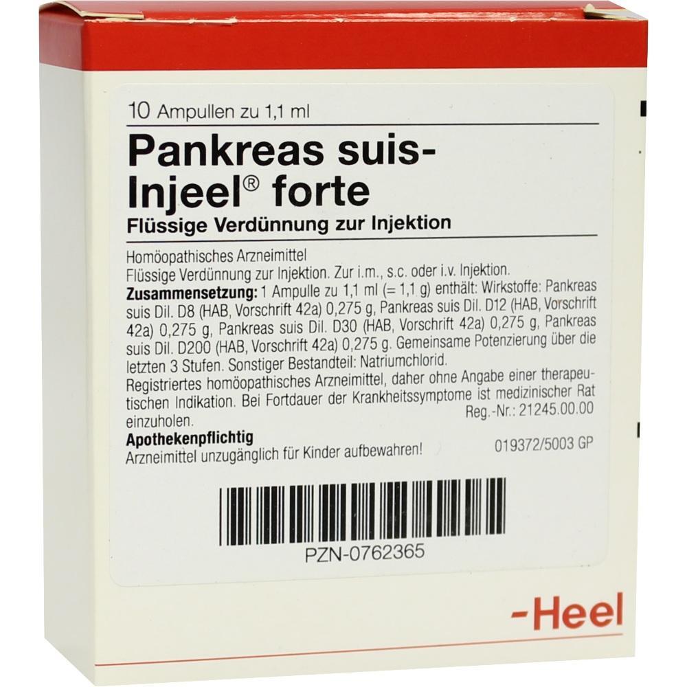 Packung mit hom&ouml;opathischem Medikament "Pankreas suis-Injeel forte" zur Injektion.