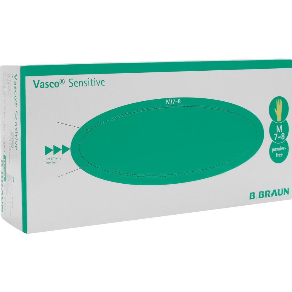 Eine grüne Verpackung für puderfreie Handschuhe der Größe M/7-8.