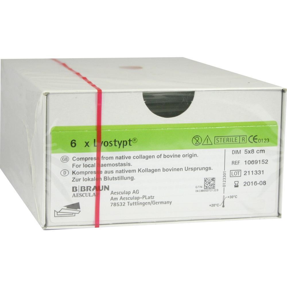 Eine weiße Schachtel mit medizinischer Kompresse von B. Braun zur Blutstillung.