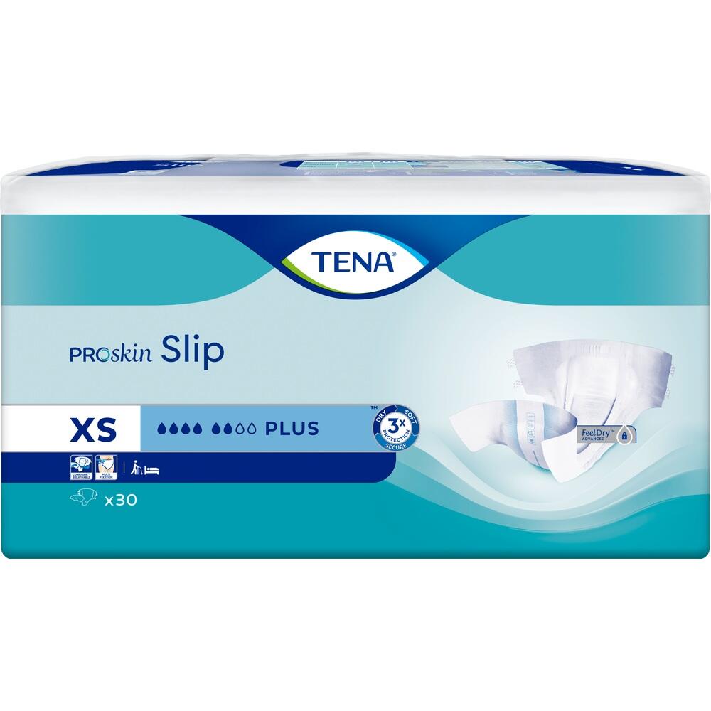 Verpackung von TENA Proskin Slip in Gr&ouml;&szlig;e XS f&uuml;r Inkontinenz.