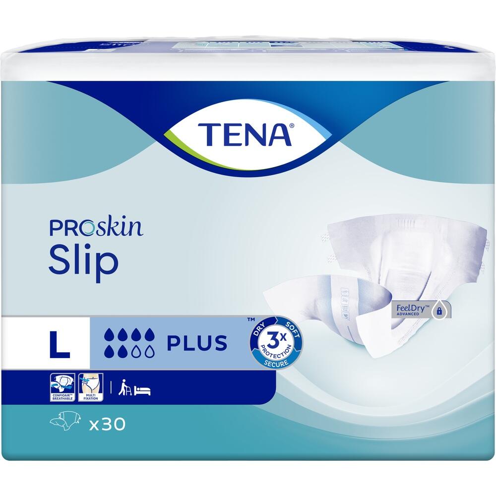 Verpackung von TENA ProSkin Slip Windeln in Gr&ouml;&szlig;e L mit 30 St&uuml;ck.