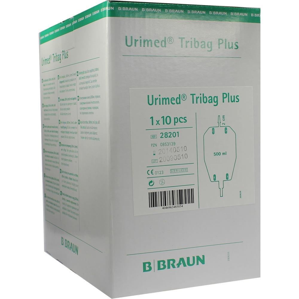 Große, weiße Verpackung mit grüner Aufschrift "Urimed Tribag Plus" von B. Braun.