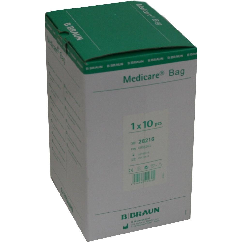 Eine weiße Box mit grünem Deckel und der Aufschrift "Medicare Bag".