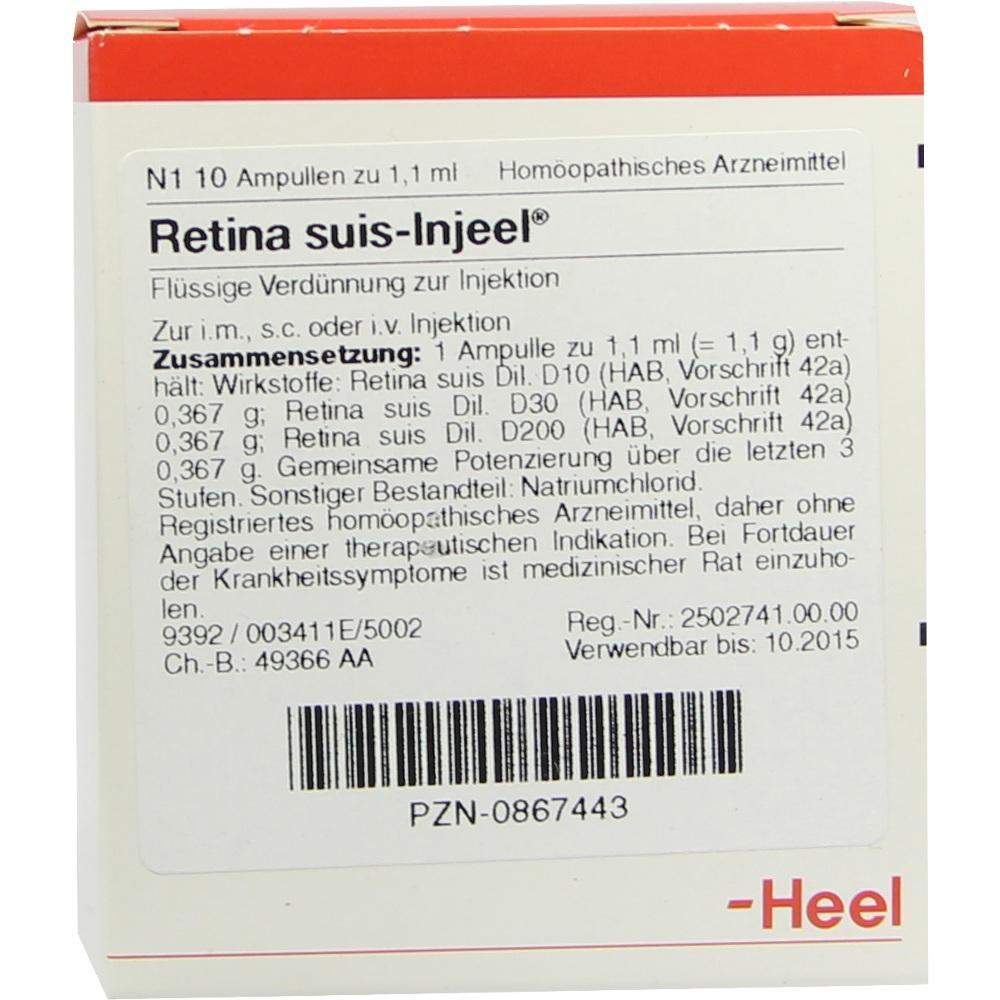 Verpackung von hom&ouml;opathischem Arzneimittel Retina suis-Injeel zum Injizieren.