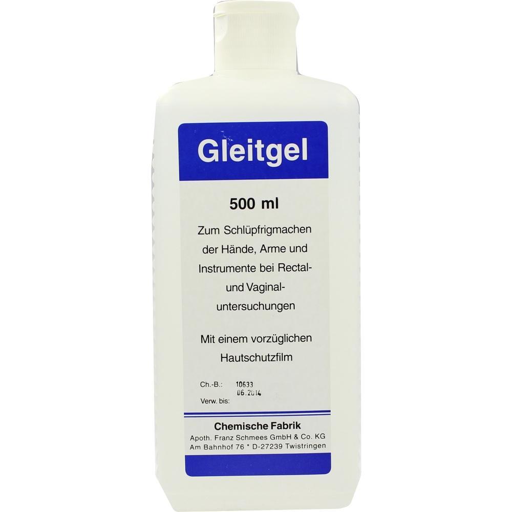 Eine Flasche Gleitgel f&uuml;r medizinische Untersuchungen mit blau-wei&szlig;em Etikett.