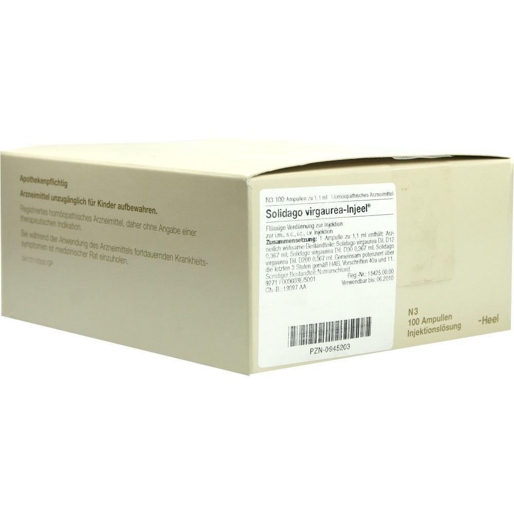 Eine Packung mit hom&ouml;opathischen Injektionsampullen namens Solidago virgaurea-Injeel.