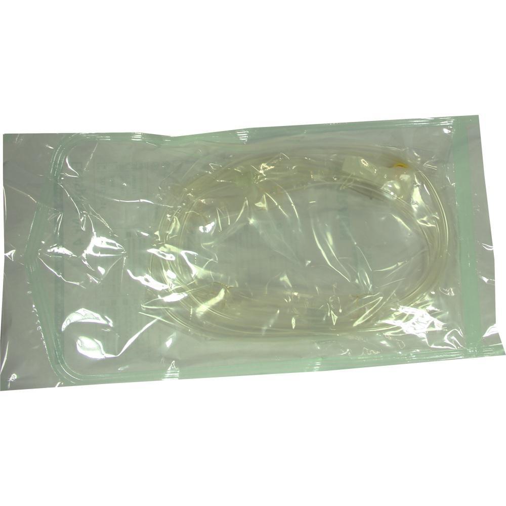 Ein transparenter Plastikschlauch in einer versiegelten Tüte.