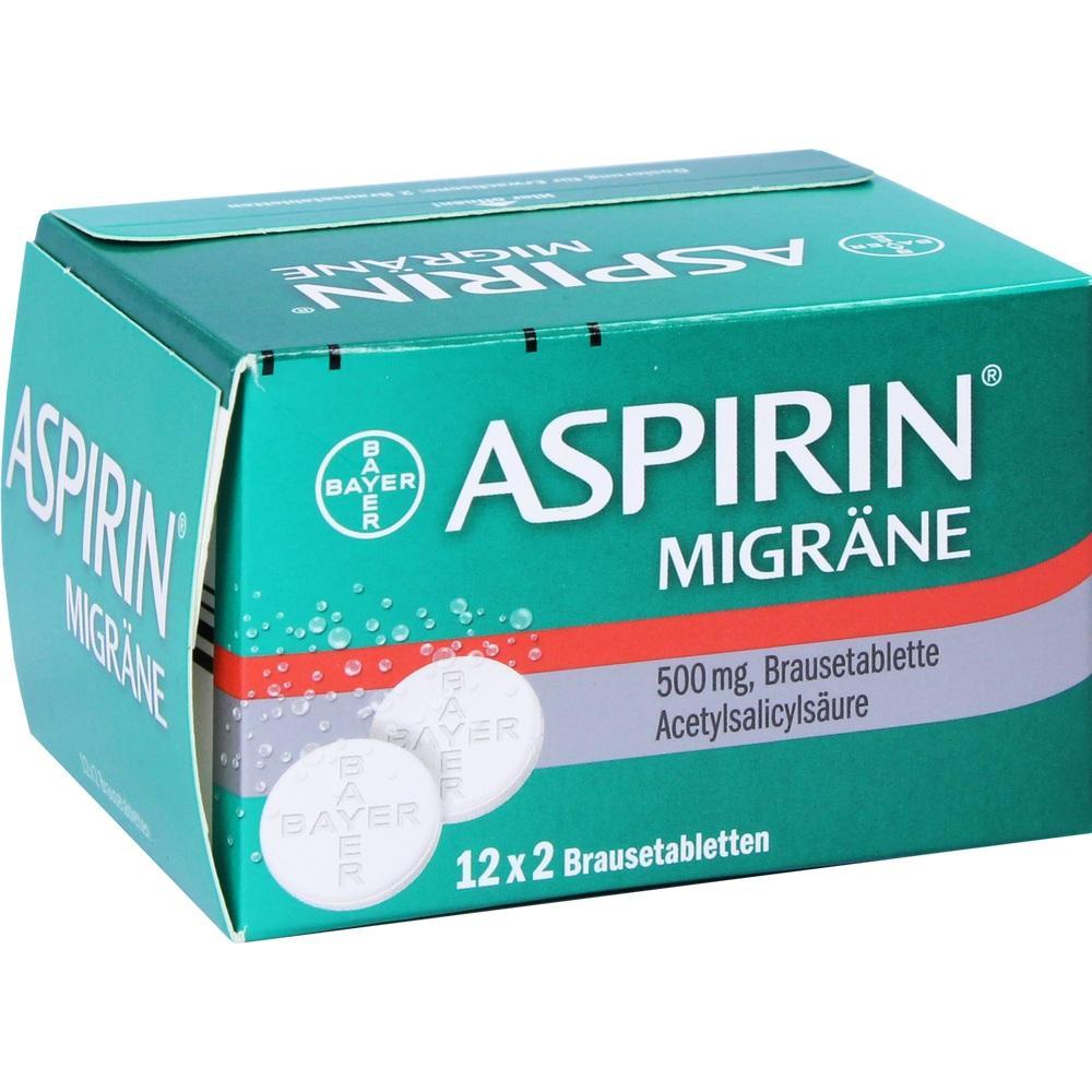 Eine gr&uuml;ne Verpackung mit Aspirin-Tabletten gegen Migr&auml;ne.