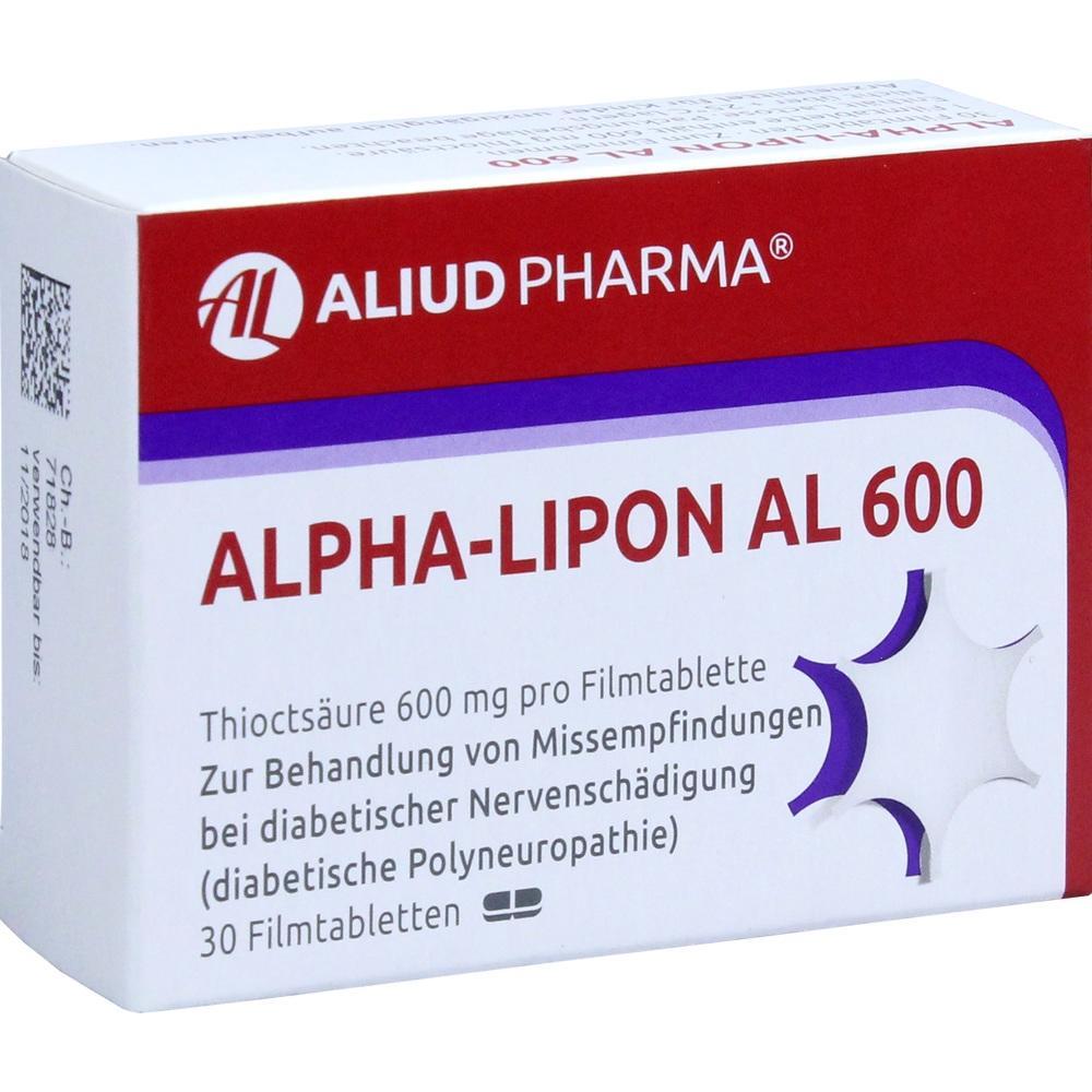 Eine Medikamentenschachtel mit der Aufschrift "ALPHA-LIPON AL 600".