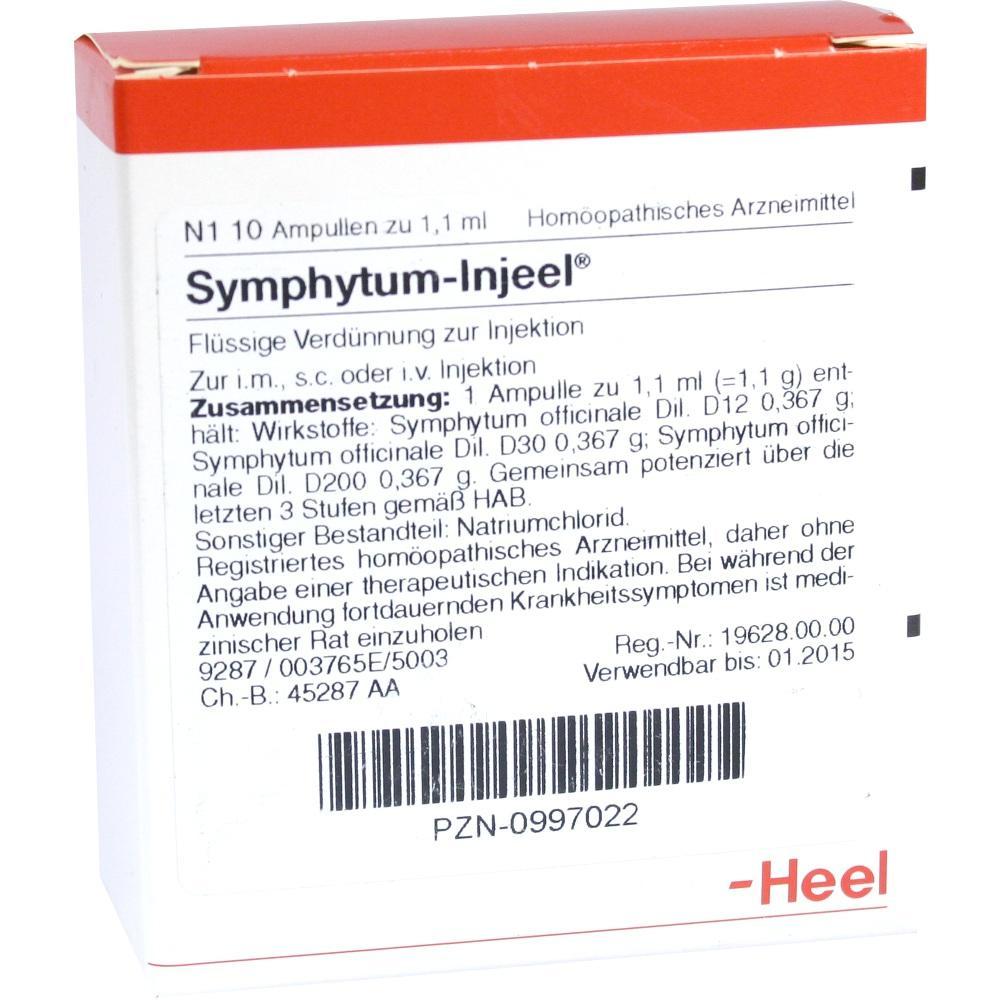 Die Verpackung zeigt Symphytum-Injeel, ein hom&ouml;opathisches Arzneimittel zur Injektion.