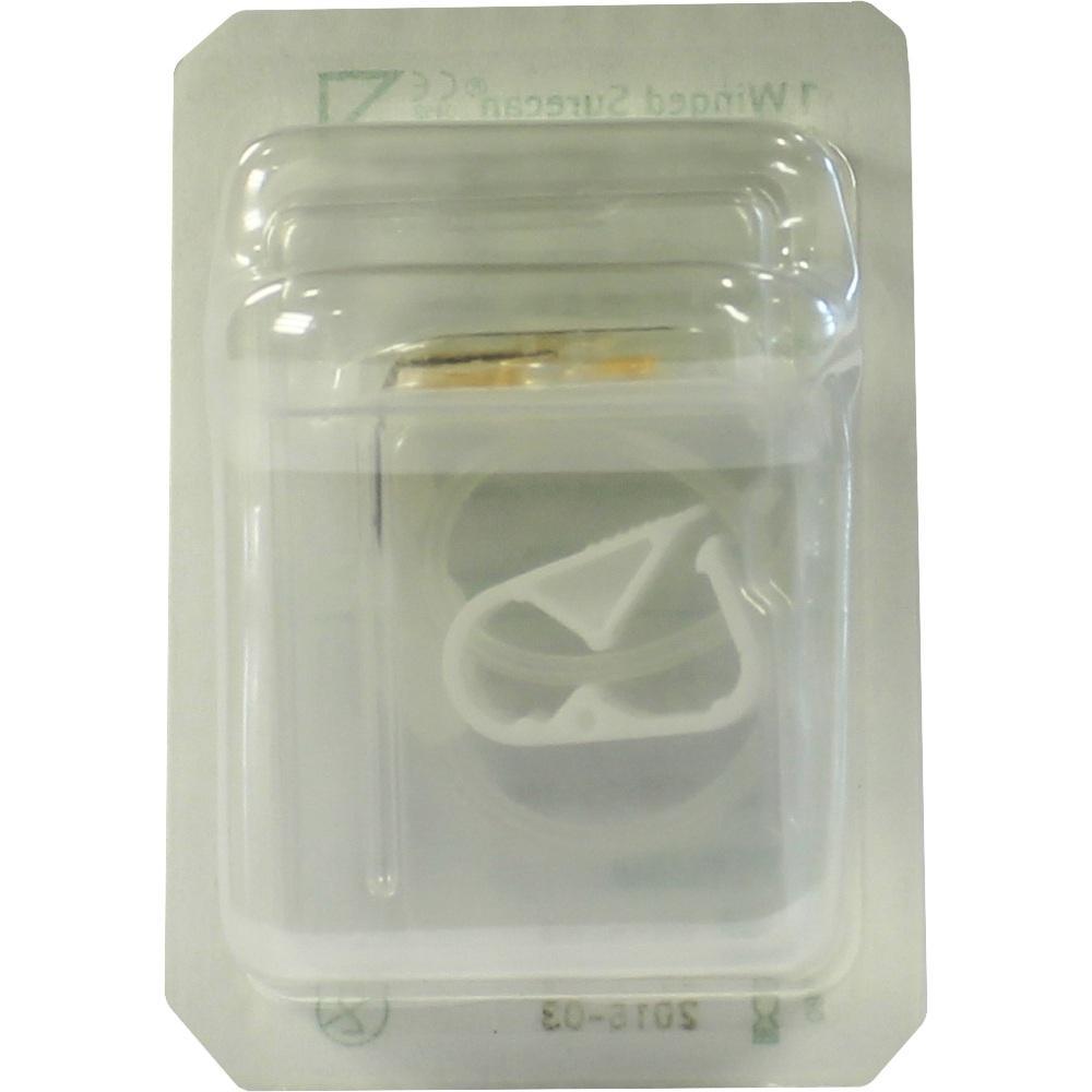 Eine versiegelte, durchsichtige Verpackung mit medizinischem Gerät innen.