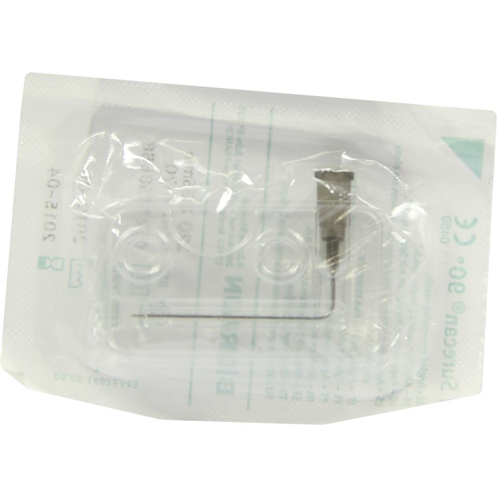 Eine verpackte, sterile Nadel in transparenter Plastikverpackung.