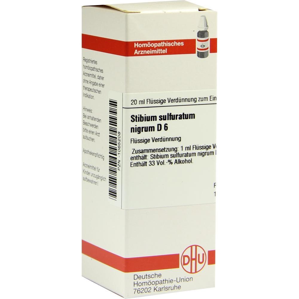 Wei&szlig;e Schachtel mit hom&ouml;opathischem Mittel namens Stibium sulfuratum nigrum D 6.