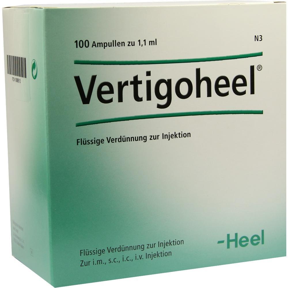 Gr&uuml;ne Verpackung mit der Aufschrift "Vertigoheel" zur Injektion.
