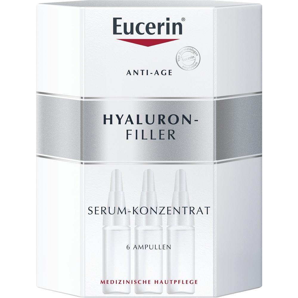 Eine Packung Eucerin Hyaluron-Filler Serum-Konzentrate f&uuml;r Anti-Aging-Hautpflege.