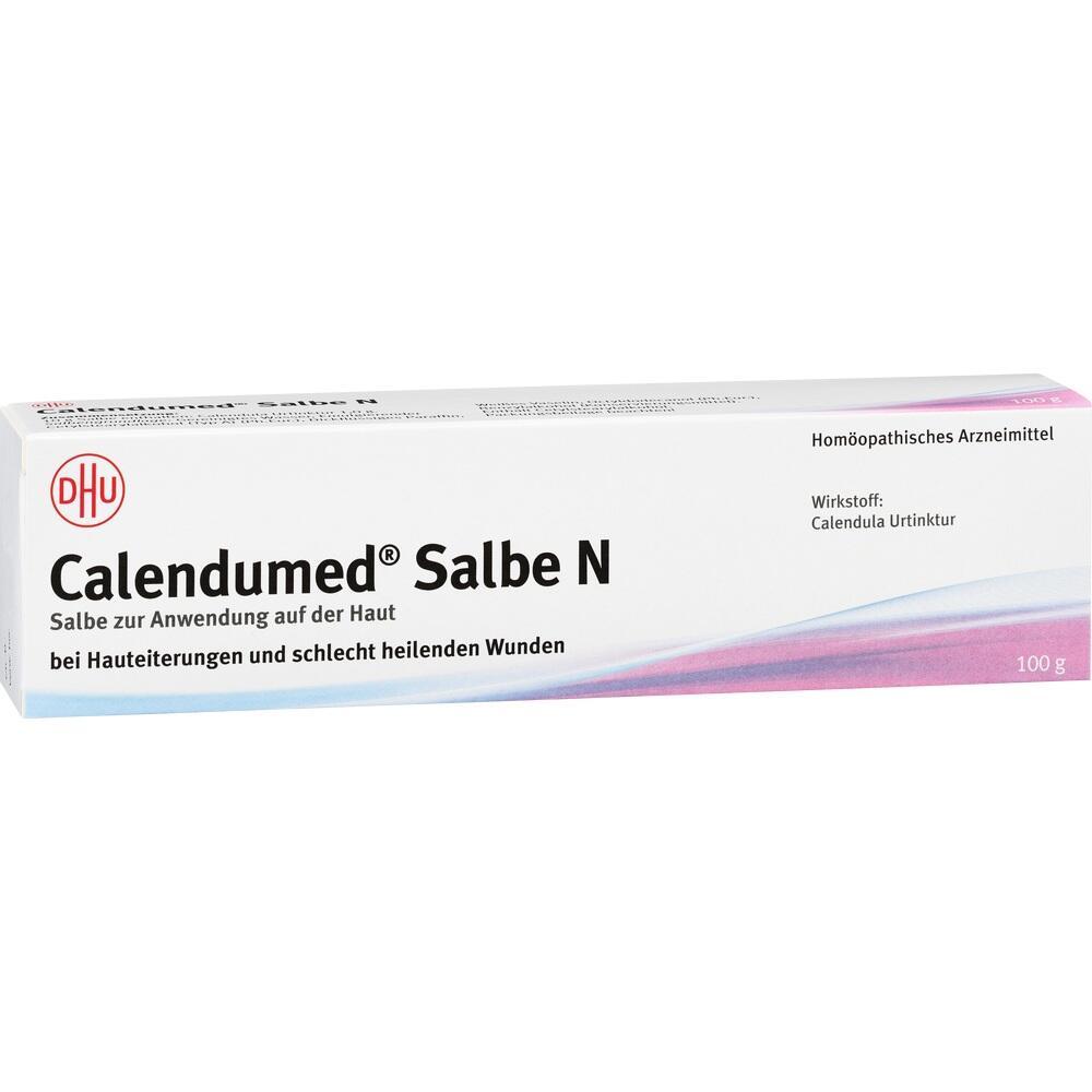 Wei&szlig;e Salbentube mit der Aufschrift "Calendumed Salbe N" und Hinweis zur Hautanwendung.