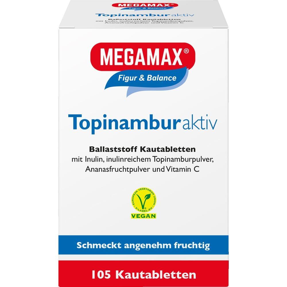 Packung von veganen Topinambur-Kautabletten mit Ballaststoffen und Vitamin C.