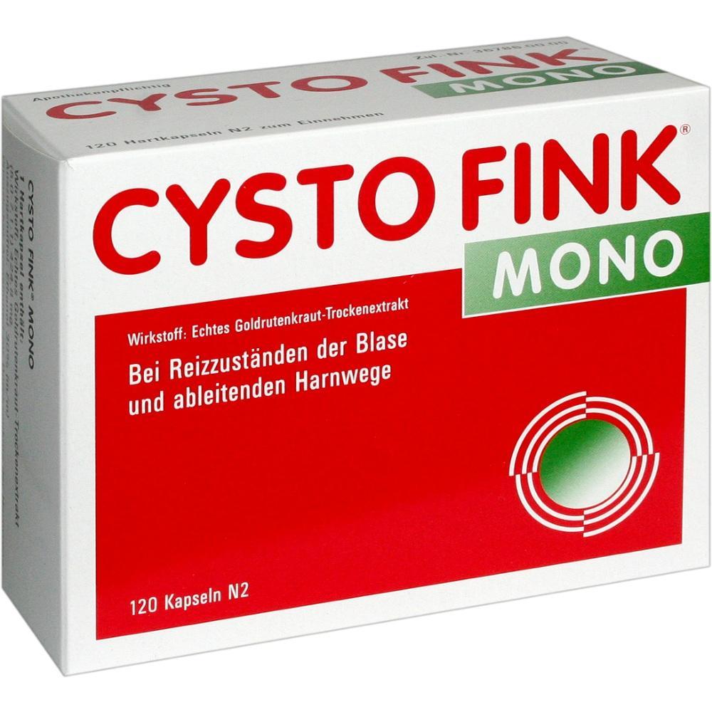 Die Packung zeigt "CYSTO FINK MONO", ein Mittel bei Blasenreizungen.