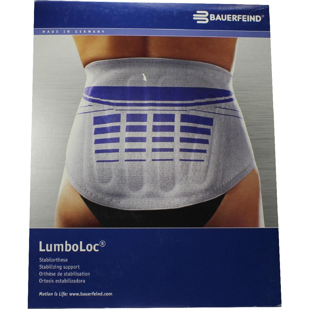 Eine Person tr&auml;gt eine graue R&uuml;ckenbandage der Marke Bauerfeind.