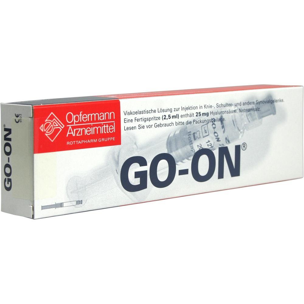 Verpackung einer medizinischen Spritze mit der Aufschrift "GO-ON".