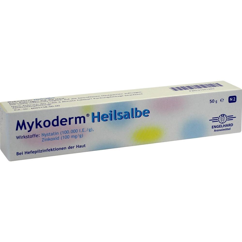 Eine Schachtel Mykoderm-Heilsalbe gegen Hautinfektionen.