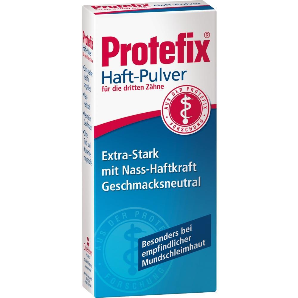Eine Packung Protefix Haft-Pulver f&uuml;r die dritten Z&auml;hne.