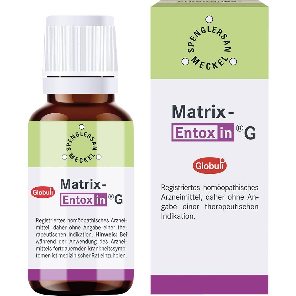 Braunes Fl&auml;schchen und Verpackung mit der Aufschrift "Matrix-Entoxin G".