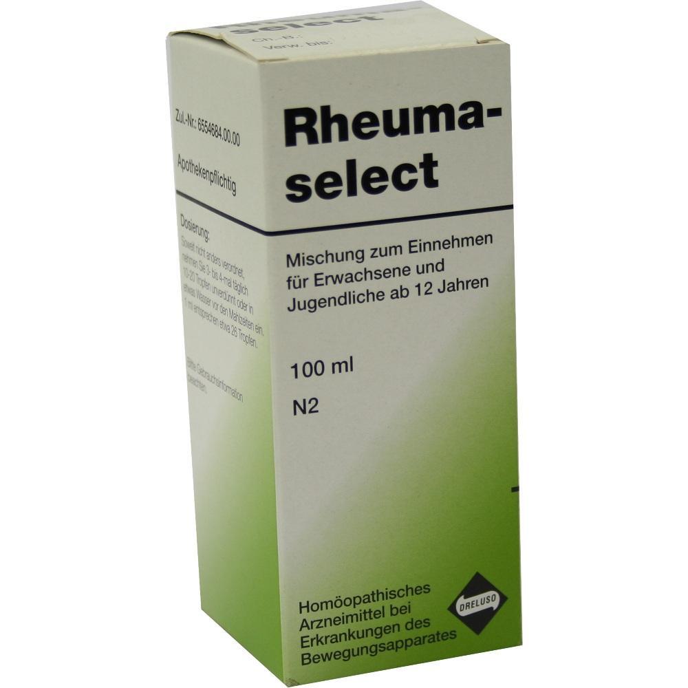 Eine gr&uuml;n-wei&szlig;e Medikamentenpackung mit der Aufschrift "Rheuma-select".