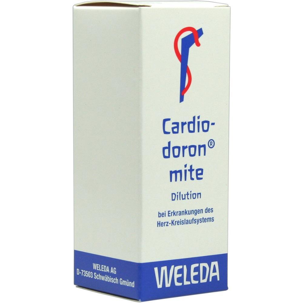 Wei&szlig;e Verpackung mit blauem Text "Cardiodoron mite" von Weleda f&uuml;r Herz-Kreislauf-Erkrankungen.