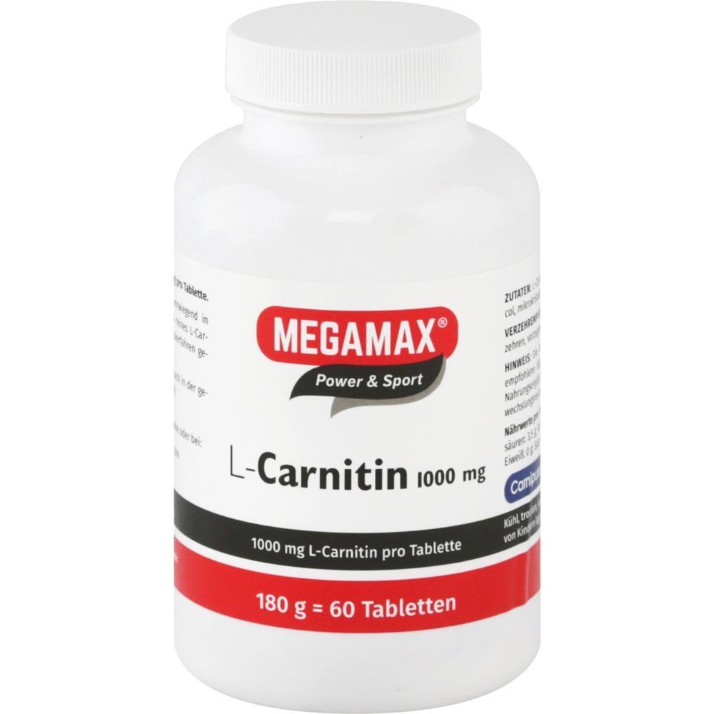 Wei&szlig;es Tablettenbeh&auml;lter mit "MEGAMAX L-Carnitin 1000 mg" Aufschrift.