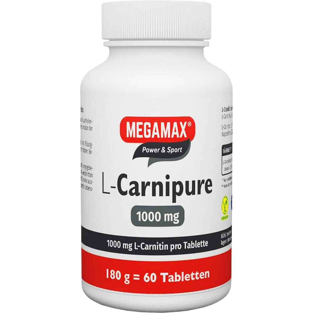 Weiße Dose mit L-Carnitin-Tabletten, 60 Stück, 1000 mg pro Tablette.