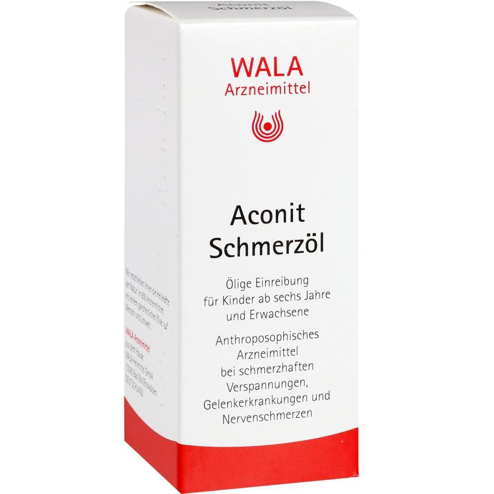 Verpackung von Aconit Schmerzöl zur Linderung von Schmerzen und Verspannungen.