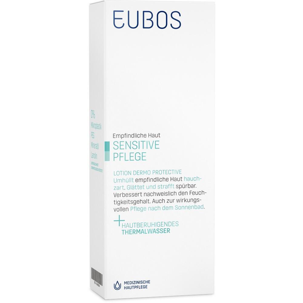 Eine wei&szlig;e Verpackung f&uuml;r eine Hautpflege-Lotion von Eubos f&uuml;r empfindliche Haut.