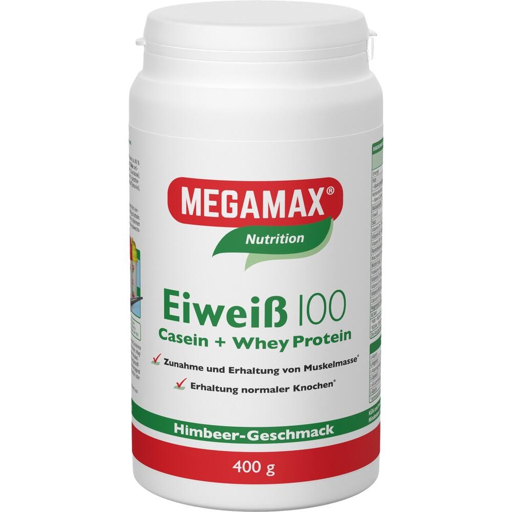 Wei&szlig;e Dose mit Eiwei&szlig;pulver, Geschmack Himbeere, 400 g von Megamax.