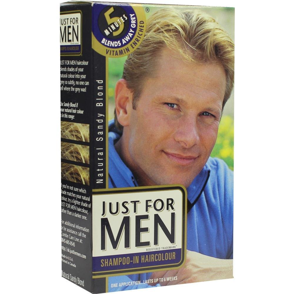 Verpackung eines Haarf&auml;rbemittels "Just For Men" mit blondem Mann auf der Vorderseite.