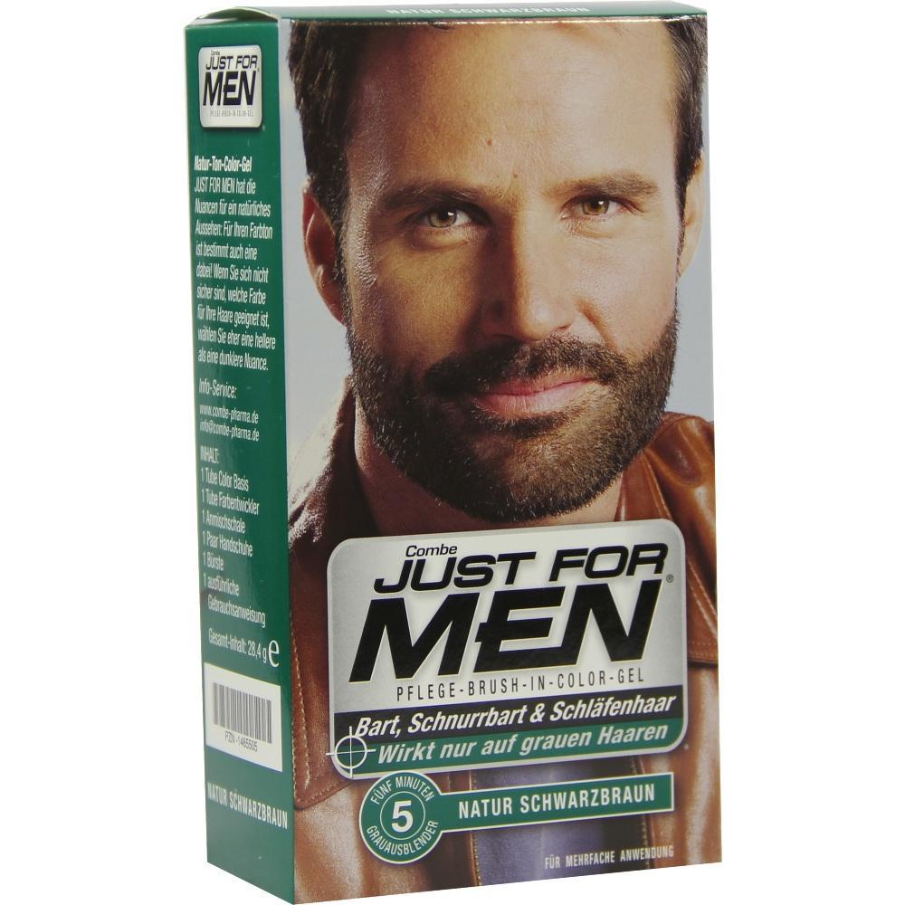 Verpackung von "Just For Men"-F&auml;rbegel f&uuml;r Bart und Schnurrbart in Natur Schwarzbraun.