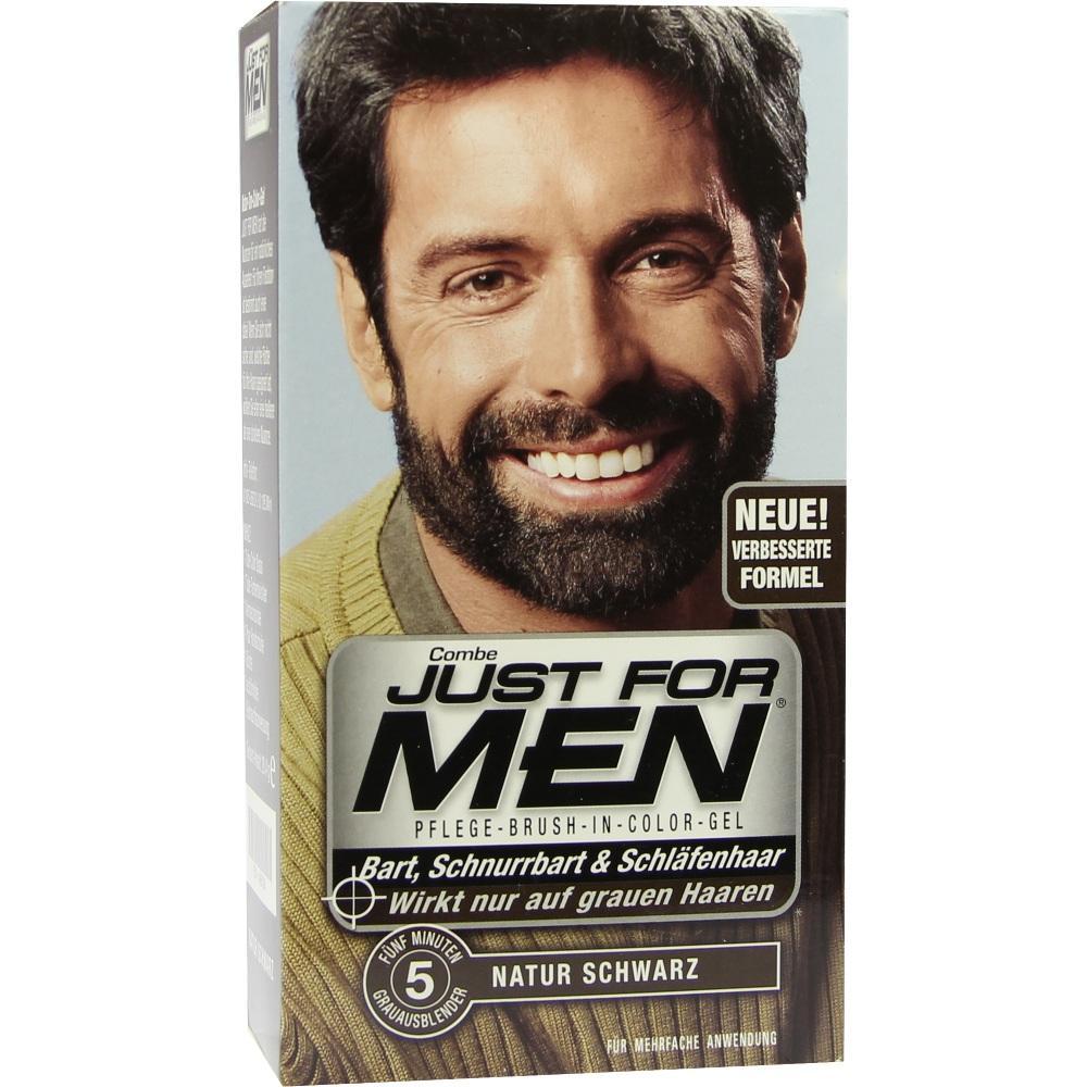 Ein l&auml;chelnder Mann ist auf der Verpackung von Just for Men Haarf&auml;rbemittel abgebildet.