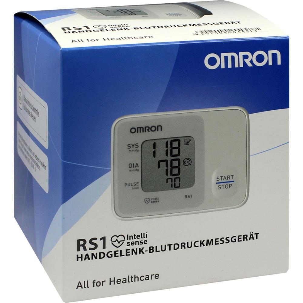 Blutdruckmessger&auml;t-Verpackung mit gro&szlig;em Display und OMRON-Logo.