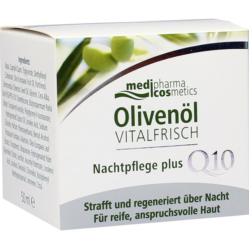 Eine wei&szlig;e Verpackung von Nachtpflegecreme mit Oliven&ouml;l und Q10.
