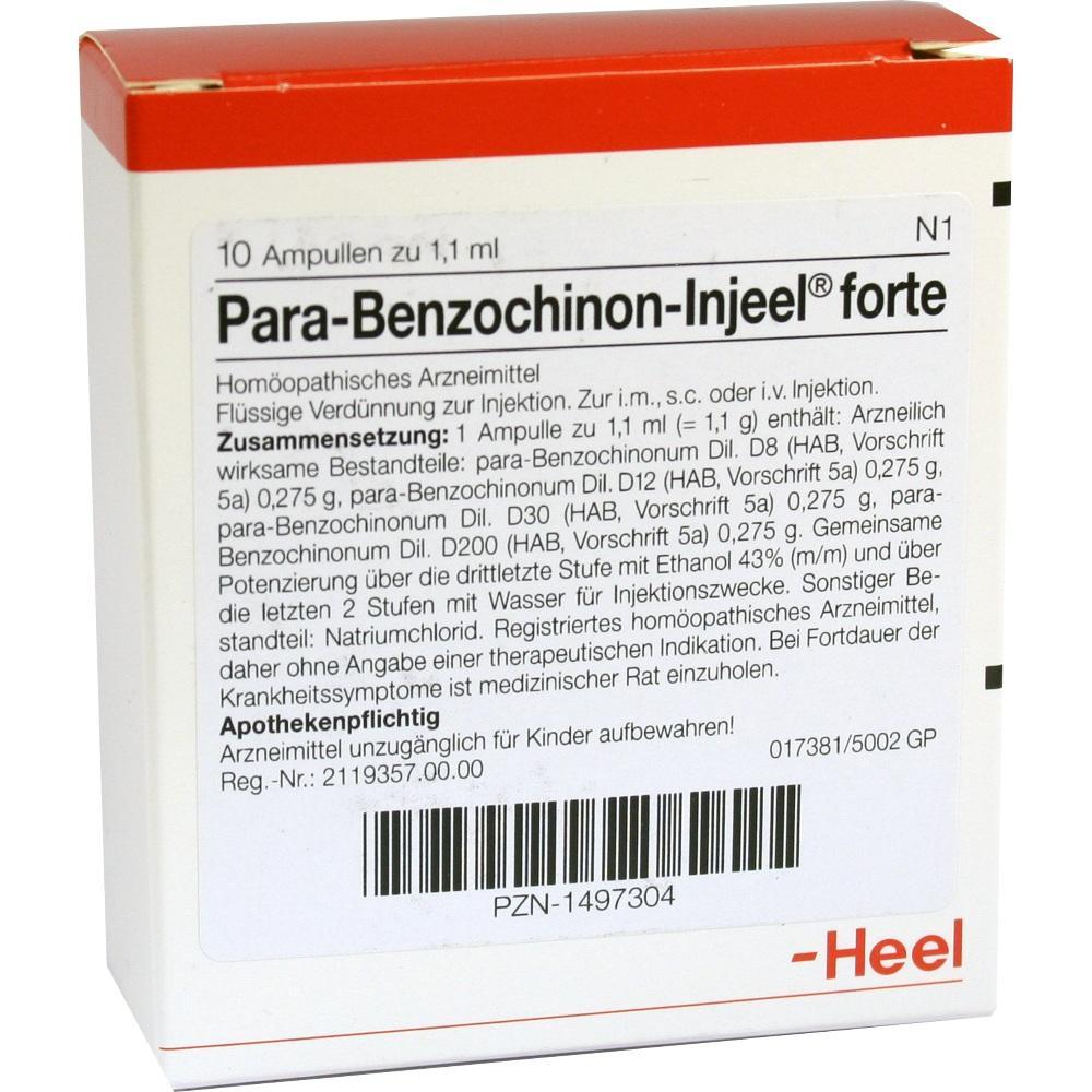 Verpackung eines hom&ouml;opathischen Arzneimittels namens Para-Benzochinon-Injeel forte.