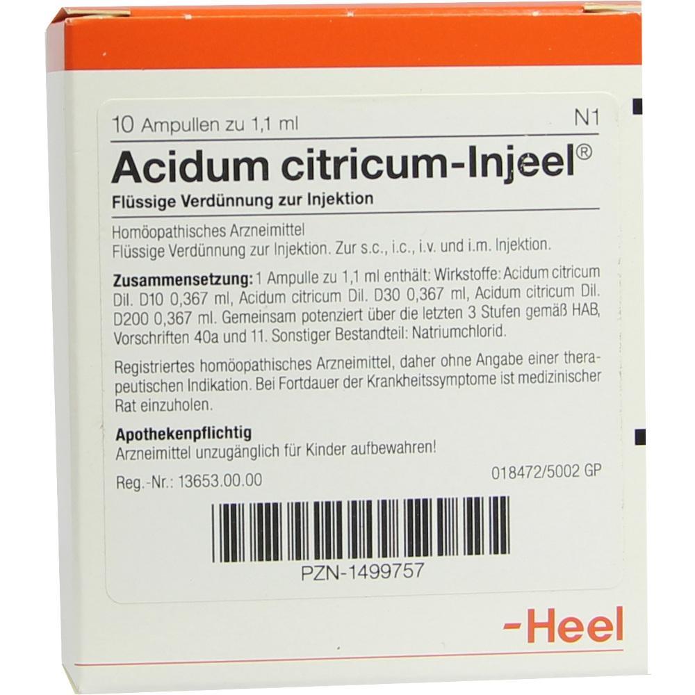 Packung von Acidum citricum-Injeel, einem hom&ouml;opathischen Injektionsmittel.
