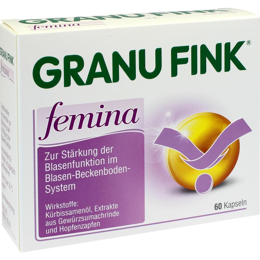 Verpackung von Granu Fink Femina mit 60 Kapseln zur Blasenst&auml;rkung.