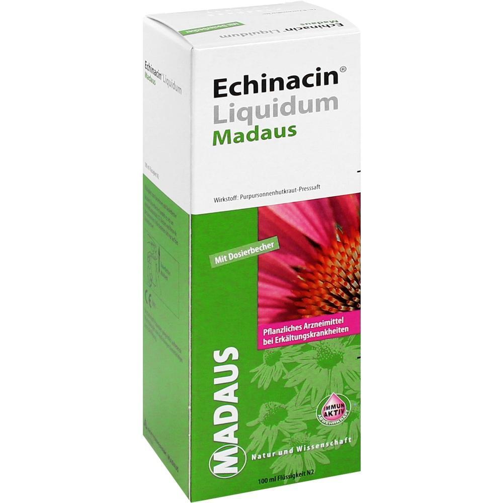 Gr&uuml;ne Verpackung von Echinacea-Medizin mit Blumenbild.