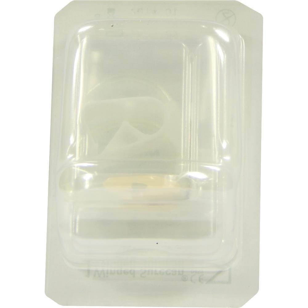 Eine transparente Plastikverpackung mit einem runden Objekt darin.