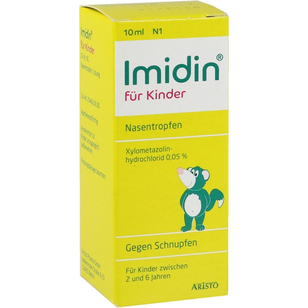 Gelbe Verpackung von Nasentropfen f&uuml;r Kinder gegen Schnupfen.