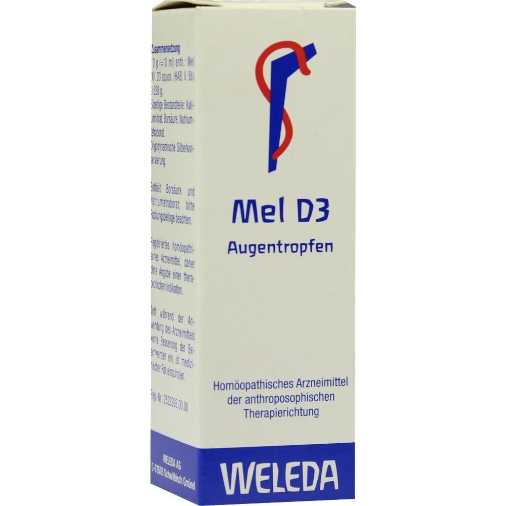 Eine Packung Mel D3 Augentropfen von der Marke Weleda.