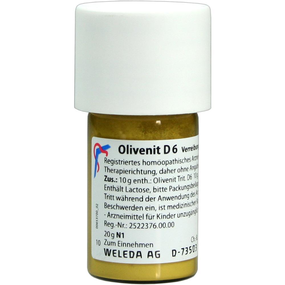 Flasche mit hom&ouml;opathischem Mittel namens Olivenit D6 von Weleda.